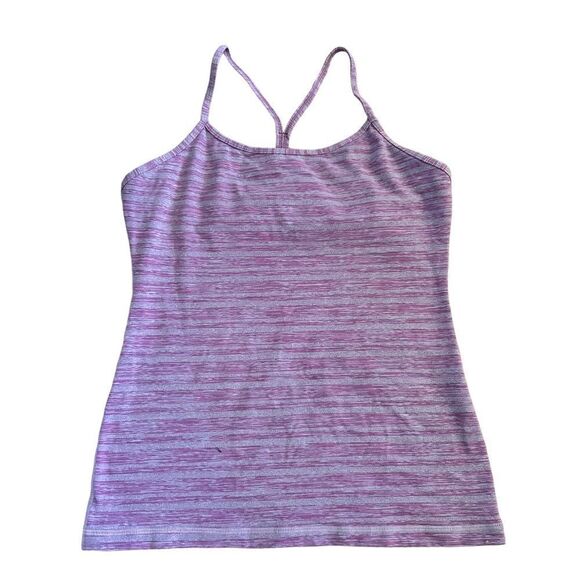Lululemon Power Y Tank Top Sz 10 Muted Mauve Stripes Galore Pink Gray Purple - Picture 1 of 8
